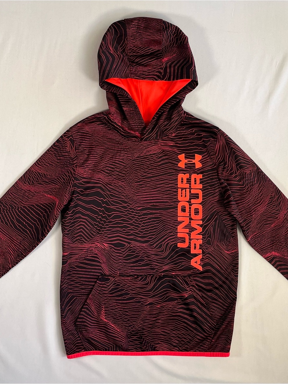 Under Armour Black Hoodie with Neon Orange Graphic Logo and Lining 0018
